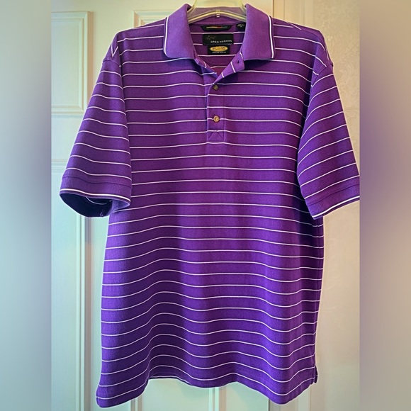 Greg Norman Purple Striped Polo Shirt - Picture 1 of 3